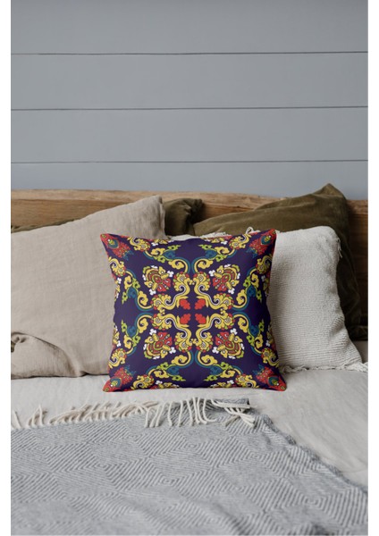 Geleneksel Osmanlı Motif Mor 4 Adet Silikon Kırlent ve 4 Adet Kırlent Kılıfı