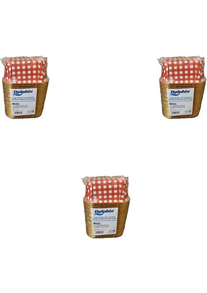 Muffin Kare Kağıt Kırmızı Puantiyeli Altın Kek Kalıbı - 25 Adetlik 3 Paket