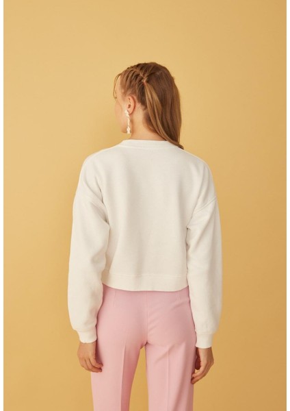 Kadın Önü Mor Nakışlı 3 Iplik Şardonlu Sweatshirt indirimleri