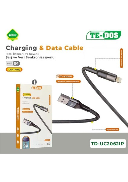 3A USB To Liightning Şarj & Data Kablosu 1m - TD-UC2062IP