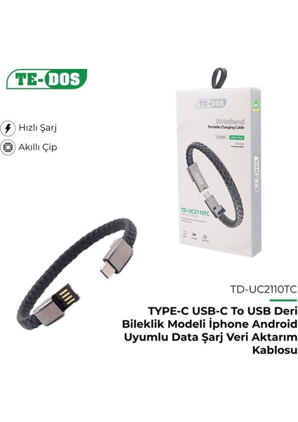 Type-C Usb-C To USB Deri Bileklik Modeli Iphone Android Uyumlu Data Şarj Veri Aktarım Kablosu