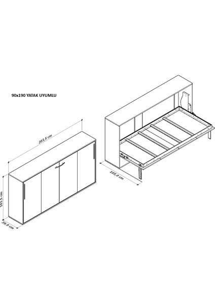 Tek Kişilik Yatay Açılır Duvar Yatağı