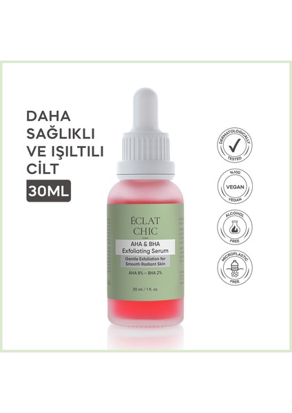 AHA & BHA Aydınlatıcı ve Canlandırıcı Cilt Bakım Serumu (AHA %8 + BHA %2)