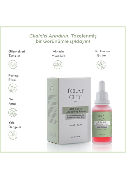 AHA & BHA Aydınlatıcı ve Canlandırıcı Cilt Bakım Serumu (AHA %8 + BHA %2) fırsatları