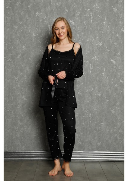 Kadın %100 Pamuk 3'lü Sabahlık Pijama Takım 16103 fiyatları