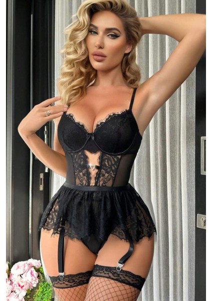 Dantel Detaylı Etekli Babydoll Takım