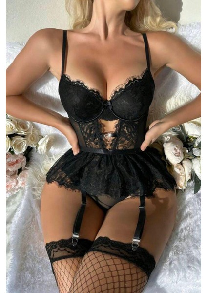 Dantel Detaylı Etekli Babydoll Takım