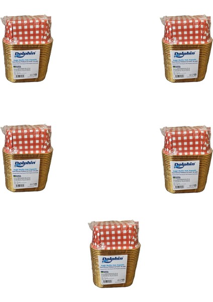 Muffin Kare Kağıt Kırmızı Puantiyeli Altın Kek Kalıbı - 25 Adetlik 5 Paket