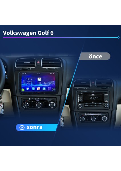 Volkswagen Golf 6 Android Sürüm 13 Kablosuz Carplay Navigasyon Multimedya 9 Inç Ekran 2gb Ram +32GB Bellek Otomati̇k Kli̇ma Çerçeve ve Arka Görüş Kamerası ile