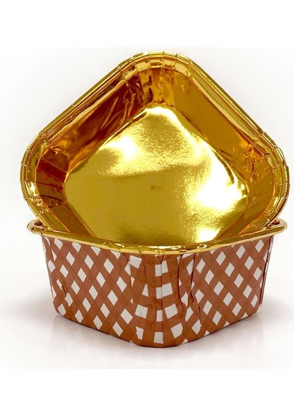 Muffin Kare Kağıt Kırmızı Puantiyeli Altın Kek Kalıbı - 25 Adetlik 10 Paket indirimleri