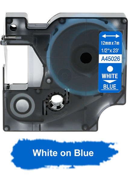 45026 Mavi Üzerine Beyaz Stil 12 mm Dymo D1 Etiket Şeridi Label Manager Siyah Beyaz Uyumlu (Yurt Dışından)
