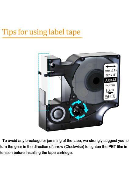 Dymo Rhino Bant Için 9mm Siyah Beyaz Vinil Etiket 1pk (Yurt Dışından) modelleri