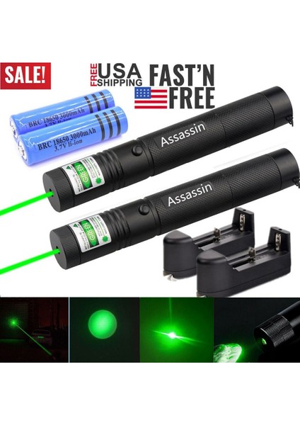 2 Paket 900 Mil Yeşil Lazer Pointer Kalem Görünür 1 Mw Şarj Edilebilir Lazer+Şarj+Aku (Yurt Dışından)