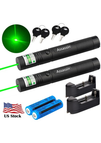 2 Paket 900 Mil Yeşil Lazer Pointer Kalem Görünür 1 Mw Şarj Edilebilir Lazer+Şarj+Aku (Yurt Dışından)