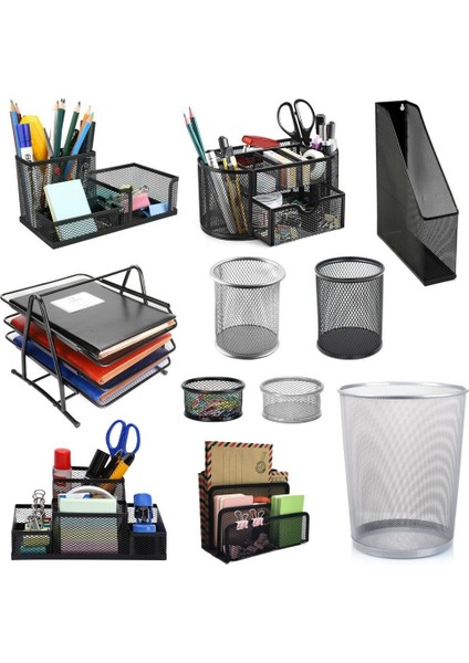 Siyah-3 Izgaralar Kırtasiye Tut... Fileli Ofis Kırtasiye Masa Düzenleyici Mektup Tepsisi Not Tutucu Kalemlik (Yurt Dışından)