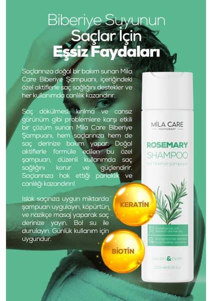 Biberiye Şampuanı ve Hızlı Uzamaya Yardımcı Keratin, Biotin Özlü 200 ml