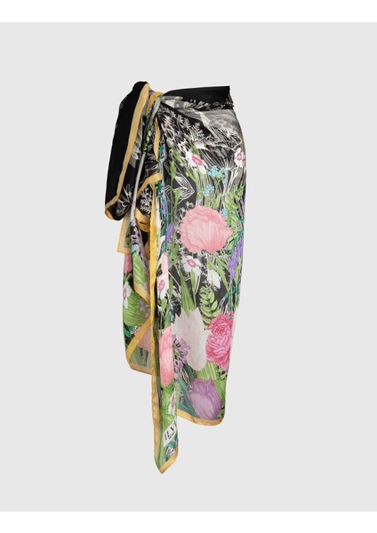 Navigli Kadın Pareo Siyah Beyaz Renkli İpek Şifon