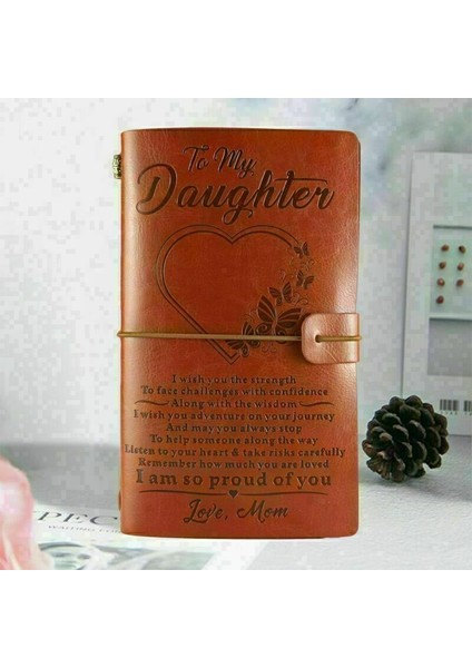 Sevgi Dolu Anne Kızıma Babadan Anne'den Deri Ajanda Defter Günlük Not Defteri (Yurt Dışından)