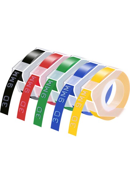 Dymo Etiket Makinesi Için 3D Kabartma Bantlar 5pk Siyah Kırmızı Yeşil Mavi Sarı (Yurt Dışından)