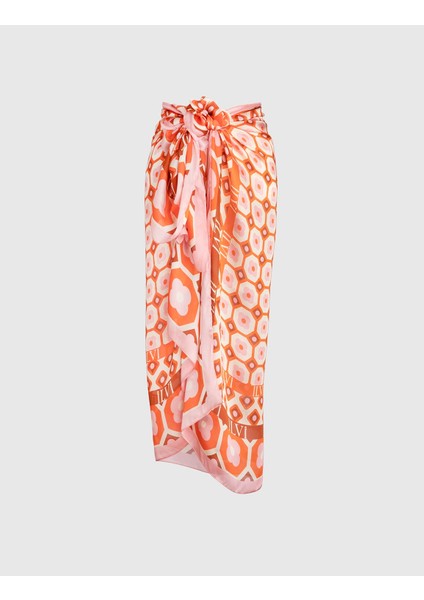 Wil Kadın Pareo Turuncu Pembe Bej İpek Şifon