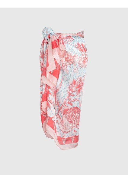 Tampere Kadın Pareo Kırmızı Mavi İpek Şifon