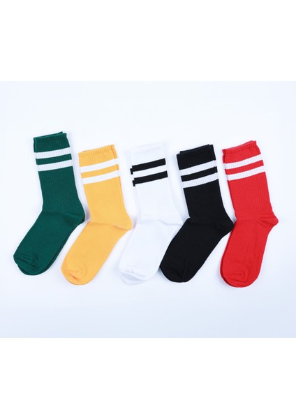 5'li Renkli Çizgili Tenis Atletik Çorap Set