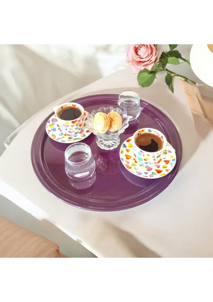 Metal Sunum Tepsisi, Kahve Tepsisi, Çay Tepsisi, 26 cm Yuvarlak Tepsi