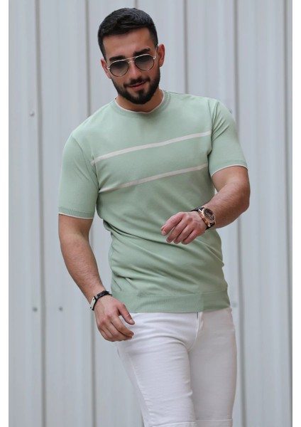 Çizgi Detaylı Bisiklet Yaka Erkek T-Shirt modelleri