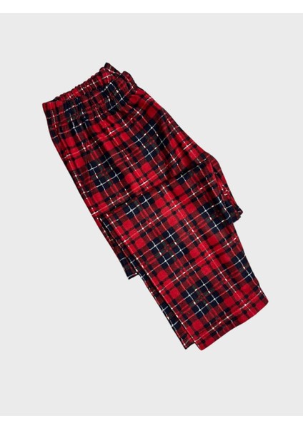 Kız Çocuk Pamuklu Süet Kumaş Kırmızı Ekose Desenli Uzun Kollu Pijama Takımı