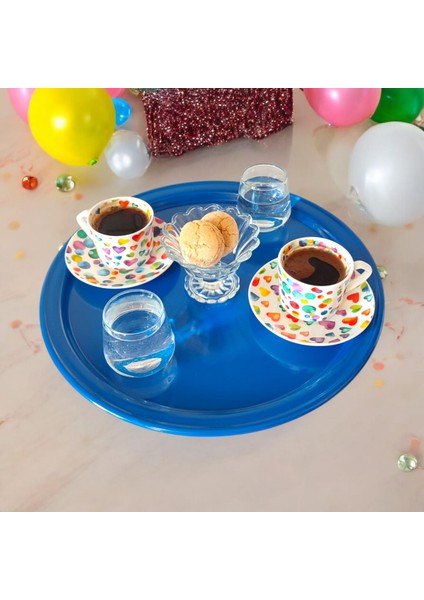 Metal Sunum Tepsisi, Kahve Tepsisi, Çay Tepsisi, 26 cm Yuvarlak Tepsi