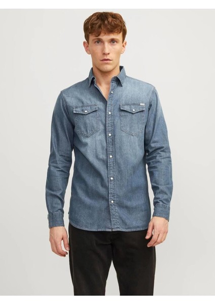 JJESHERIDAN SHIRT L/S NOO Mavi Erkek Gömlek