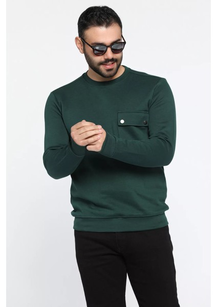 Bisiklet Yaka Cepli Erkek Sweatshirt