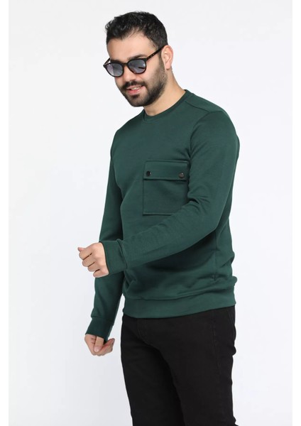 Bisiklet Yaka Cepli Erkek Sweatshirt