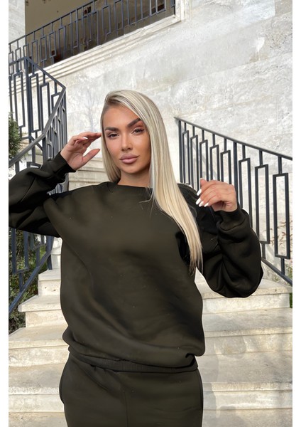Kadın Trend Model Jogger Paçası Lastikli Bisiklet Yaka Hoodie Eşofman Takımı
