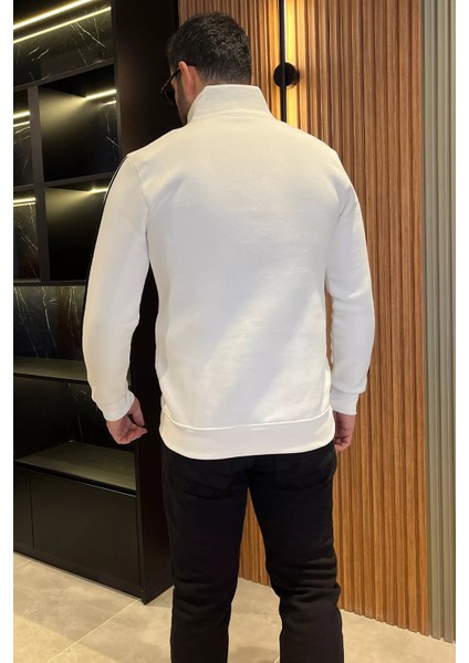 Erkek Yarım Düğmeli Üç Iplik Şardonlu Sweatshirt