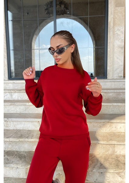 Kadın Trend Model Jogger Paçası Lastikli Bisiklet Yaka Hoodie Eşofman Takımı