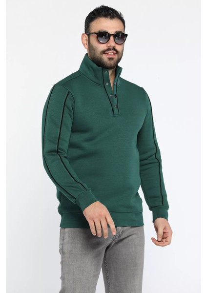 Erkek Yarım Düğmeli Üç Iplik Şardonlu Sweatshirt