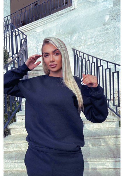Kadın Trend Model Jogger Paçası Lastikli Bisiklet Yaka Hoodie Eşofman Takımı