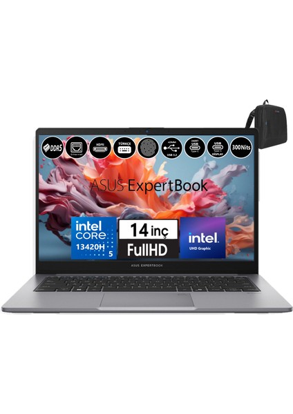 Expertbook P1 P1403CVA-I58512G0D Intel Core I5-13420H 32GB Ddr5 512GB SSD Freedos 14" Fhd Intel UHD Taşınabilir Bilgisayar WXI58512G0D17+ZETTAÇANTA
