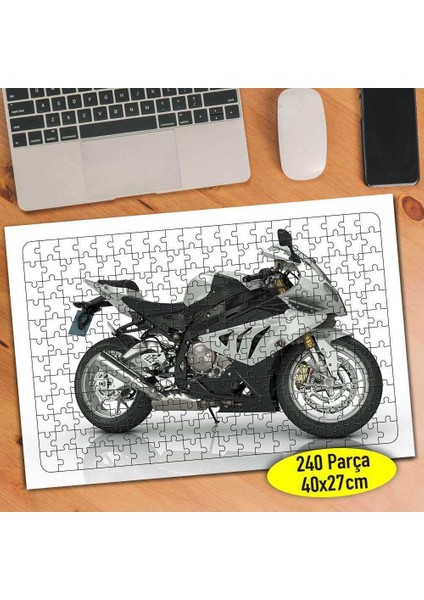 Beyaz Zeminde Siyah Motorsiklet 240 Parça Puzzle YAPBOZ-53658811
