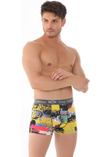 Erkekler Için Büyük Beden 10`lu Desenli Likralı Pamuklu Penye Boxer