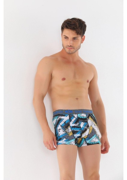 Erkekler Için Büyük Beden 10`lu Desenli Likralı Pamuklu Penye Boxer