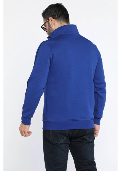 Erkek Yarım Düğmeli Üç Iplik Şardonlu Sweatshirt