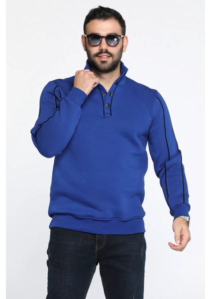 Erkek Yarım Düğmeli Üç Iplik Şardonlu Sweatshirt