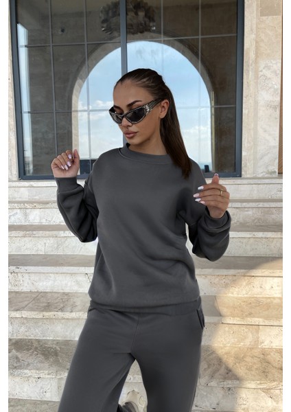Kadın Trend Model Jogger Paçası Lastikli Bisiklet Yaka Hoodie Eşofman Takımı