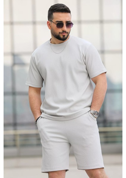 Bisiklet Yaka Jakarlı Oversıze Erkek Tişört