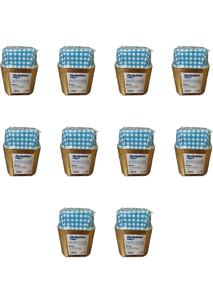 Muffin Kare Kağıt Mavi Puantiyeli Altın Cupcake Kek Kalıbı - 25 Adetlik 10 Paket