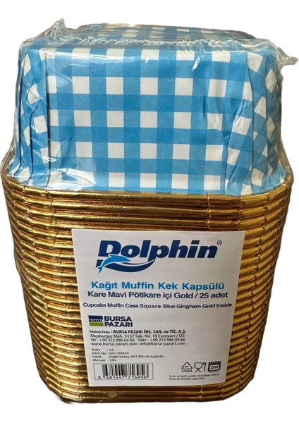 Muffin Kare Kağıt Mavi Puantiyeli Altın Cupcake Kek Kalıbı - 25 Adetlik 10 Paket fiyatları
