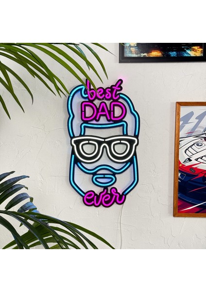 Şimdiye Kadarki En Iyi Baba - Baba Hediye - Best Dad Ever - Neon LED Duvar Metal Dekor - 27CM (En) x 49.5cm (Boy)