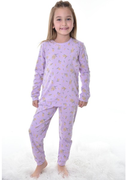 Çiçek Desenli Fitilli Lila Çocuk Pijama Takımı fiyatları